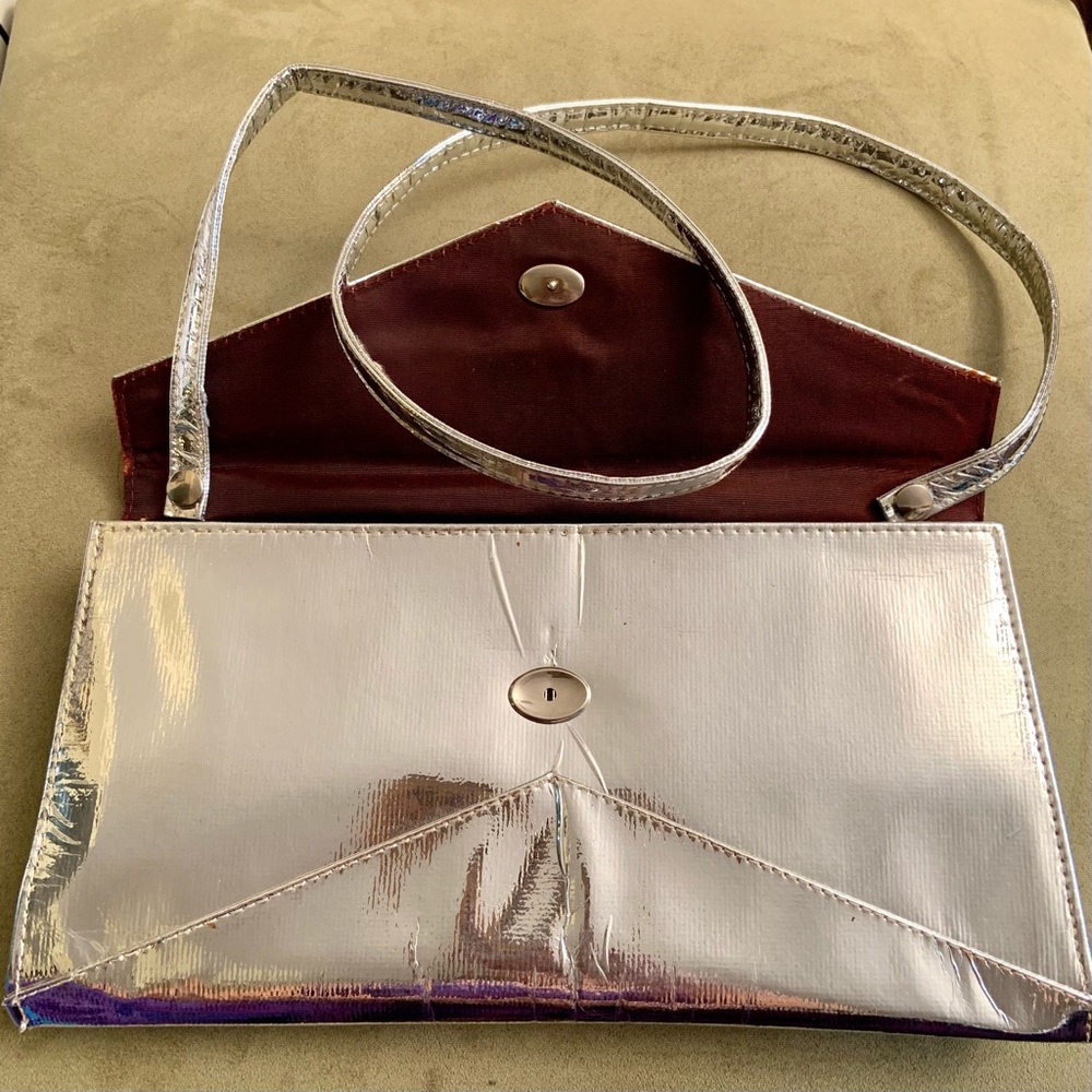 VTG Silver German Princess Metallic Evening Snap Clutch W/Optional Strap